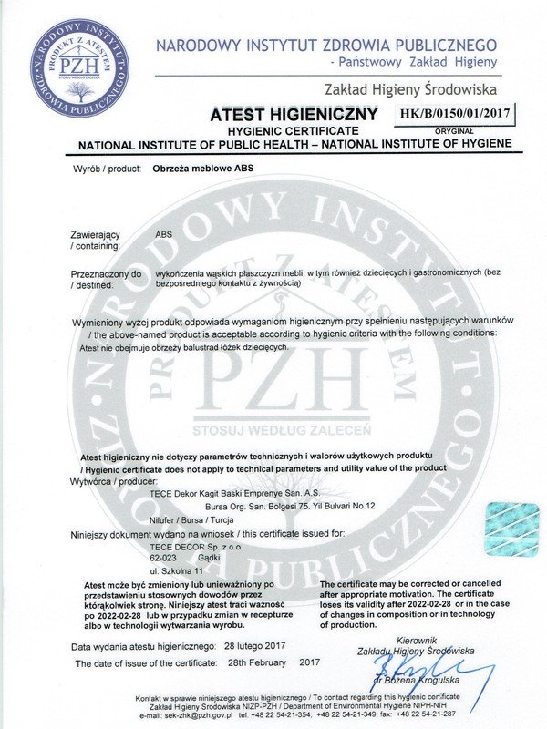 PZH Hygienic Certificate Poland