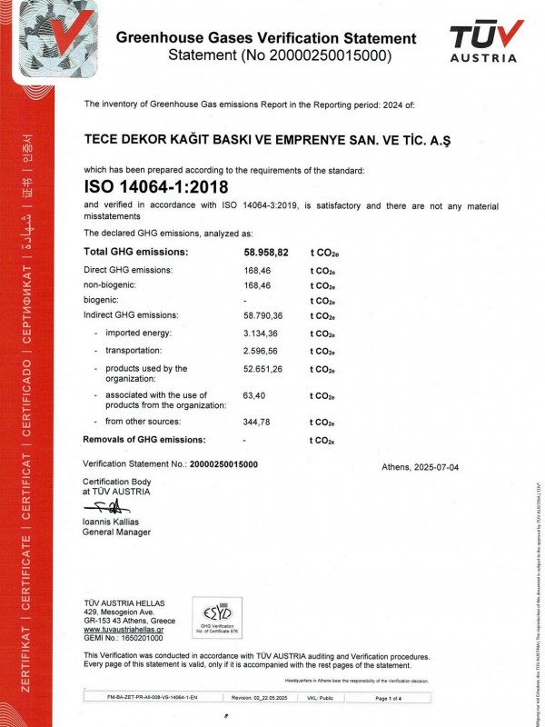 ISO 14064-1:2018 Sera Gazı Emisyonu Doğrulama Sertifikası